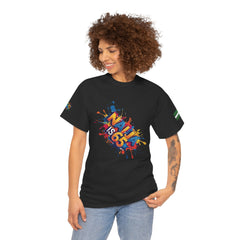 Naija is 65, INDEPENDENCE, Unisex, Black Cotton T-shirt- Female Model- Front View- Nigerian streetwear fashion from Naija Of Course