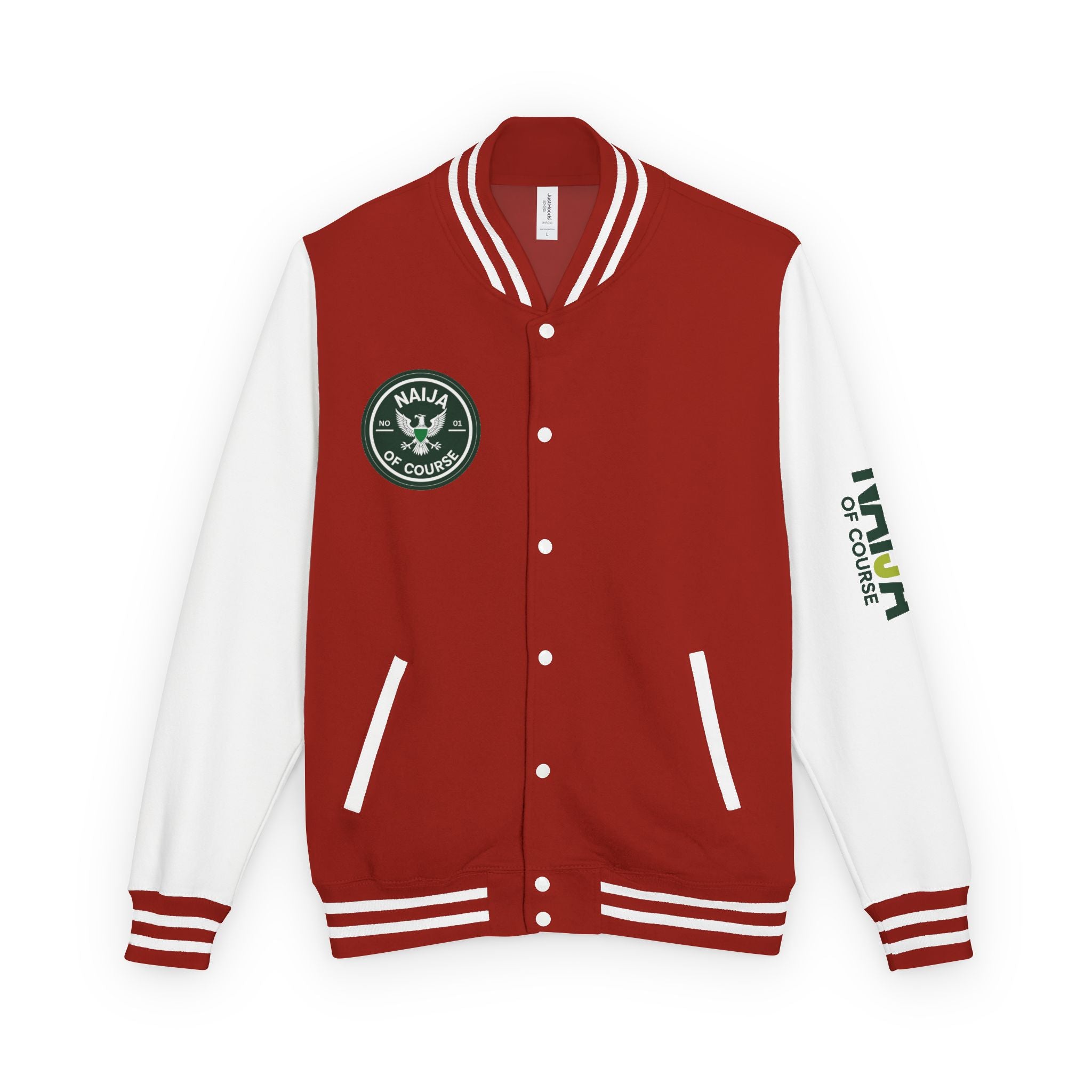 Naija No1 Of Course, Nigeria Heritage Red and White Unisex Jacket - Nigerian streetwear fashion from Naija Of Course