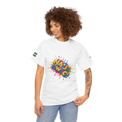 Naija Owa O, Unisex White T-shirt - Female Model- Front View- Nigerian streetwear fashion from Naija Of Course