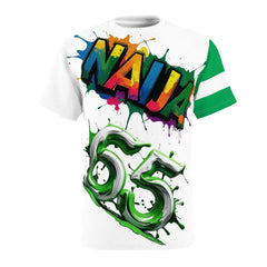 Naija 65th Independence Day, Unisex Cut & Sew White Stitch T-shirt- Front View- Nigerian streetwear fashion from Naija Of Course