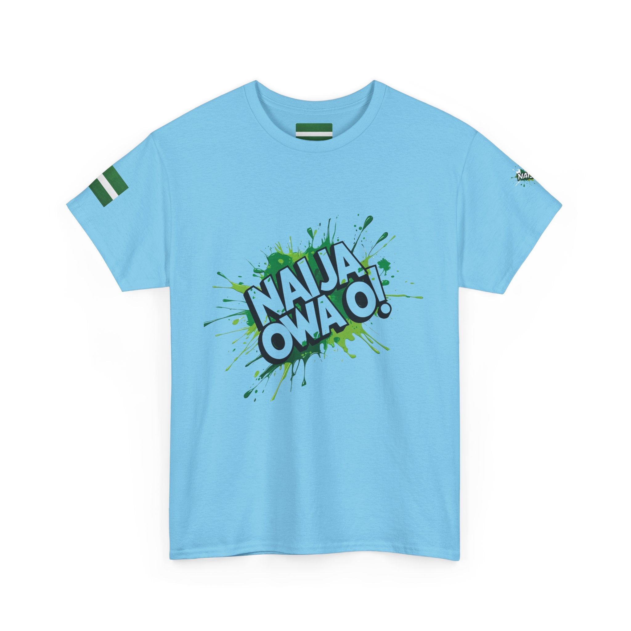 Naija, Owa O,  Baby Blue Cotton T-shirt Unisex- Front View- Nigerian streetwear fashion from Naija Of Course