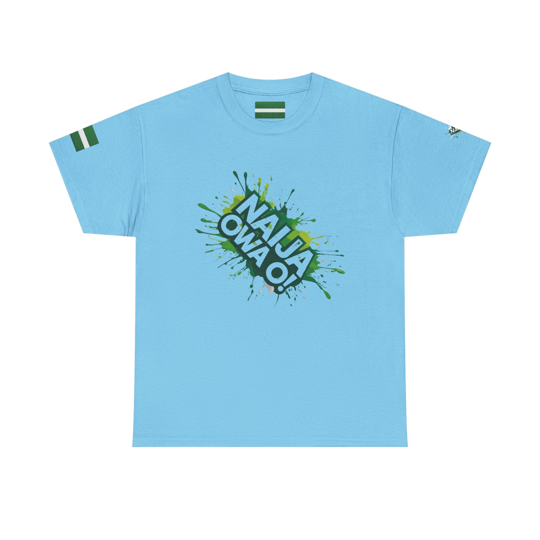 Naija- Owa O, Unisex Baby Blue Cotton T-shirt- Front View- shirt- Nigerian streetwear fashion from Naija Of Course