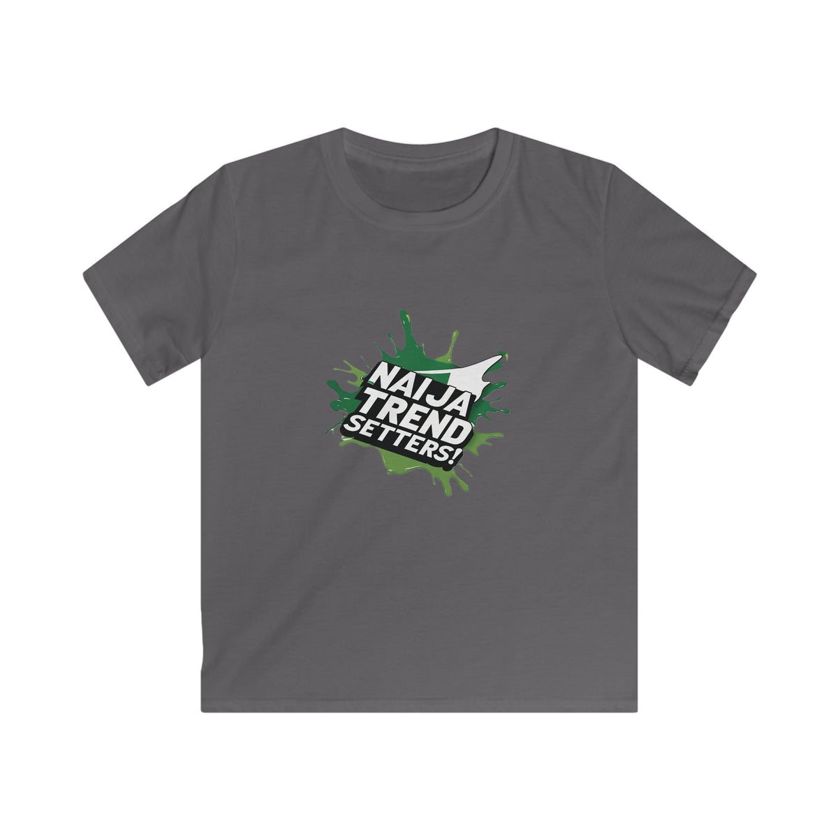 Naija Trend Setters Kids Charcoal T-shirt with Nigerian streetwear slogan.
