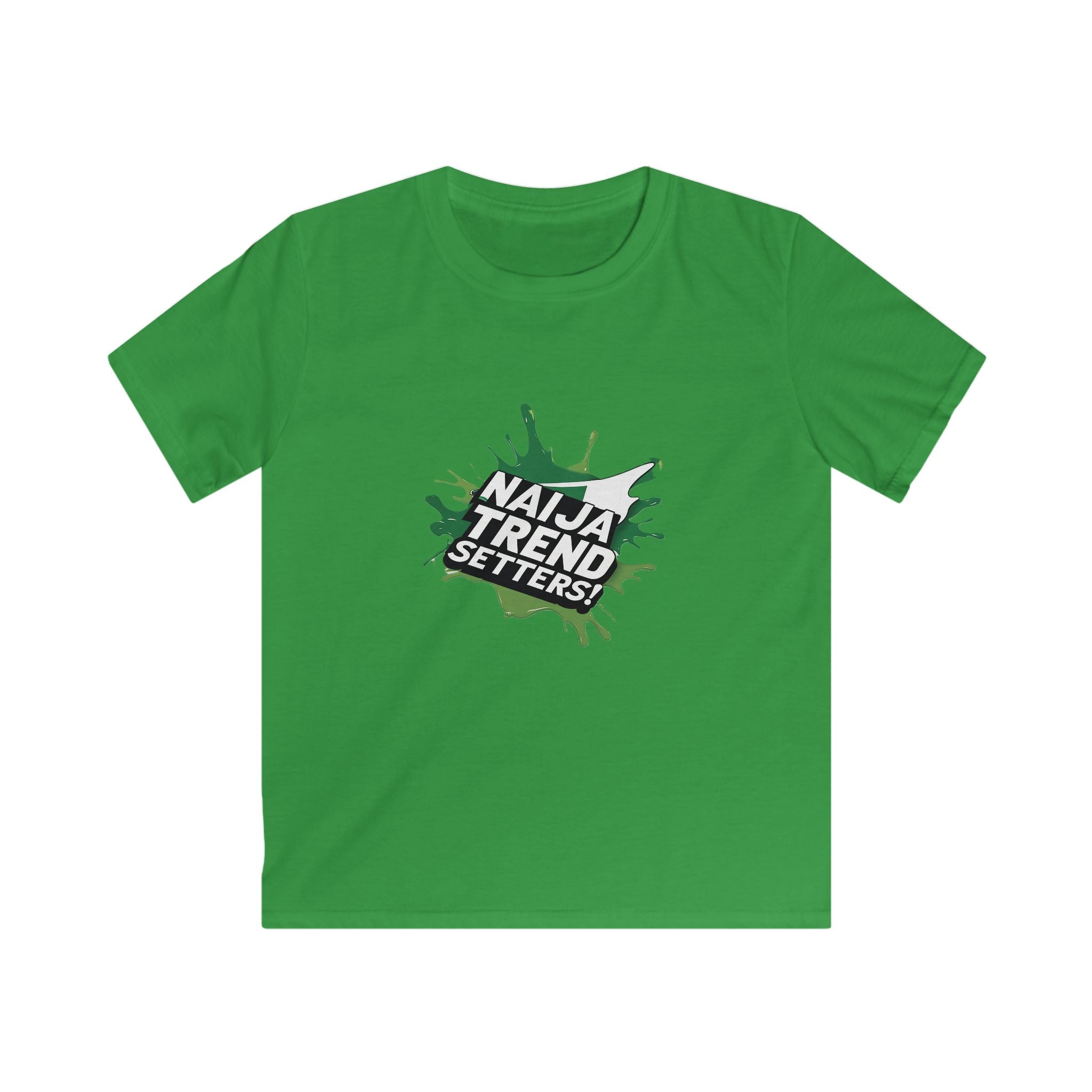 Naija Trend Setters Kids Green T-shirt with Nigerian streetwear slogan.