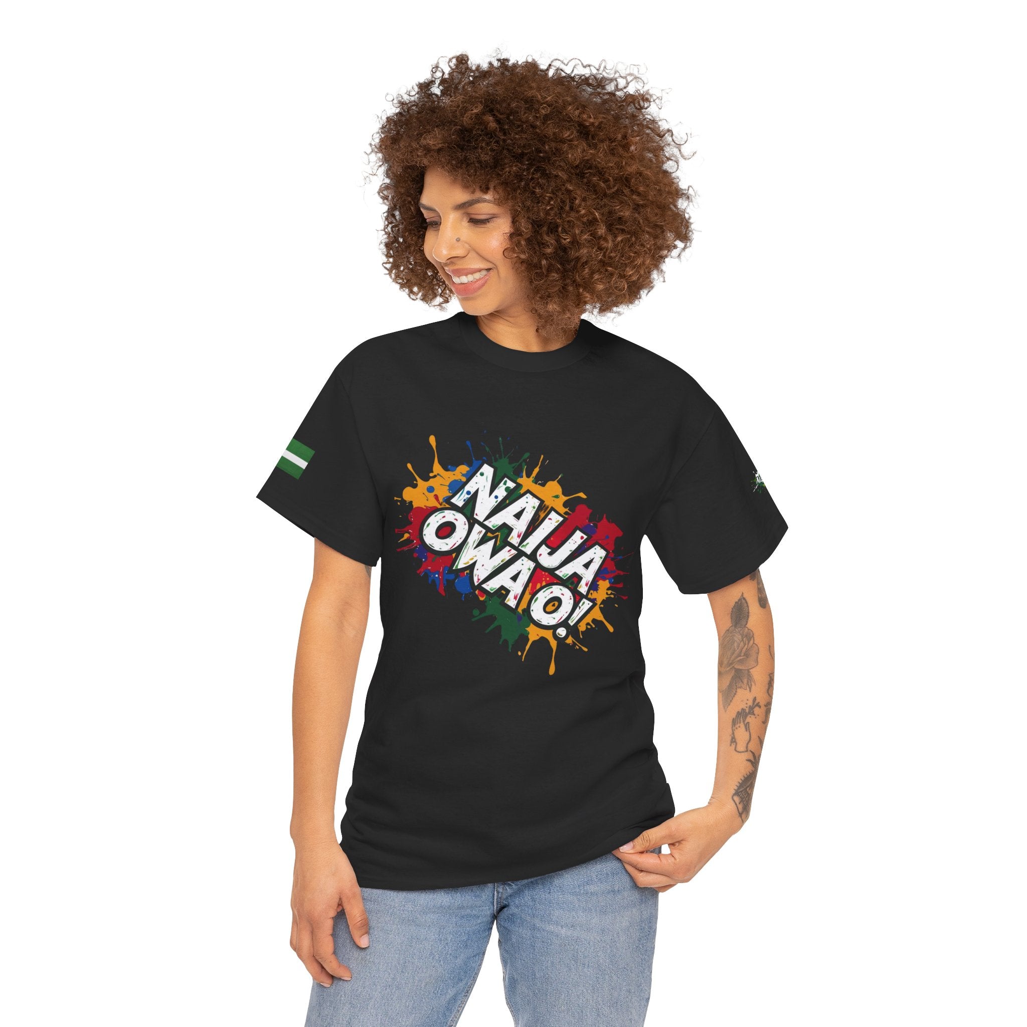 Naija- Owa O,  Unisex Black Cotton T-shirt- Front View- Nigerian streetwear fashion from Naija Of Course