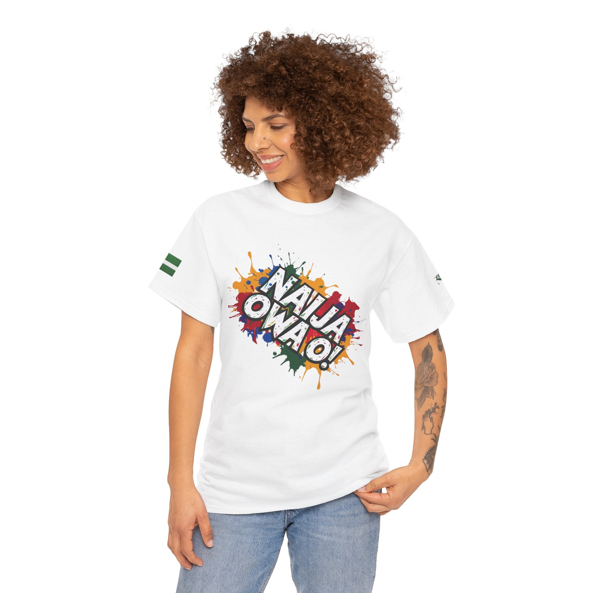 Naija- Owa O,  Unisex White Cotton T-shirt- Front View- Nigerian streetwear fashion from Naija Of Course