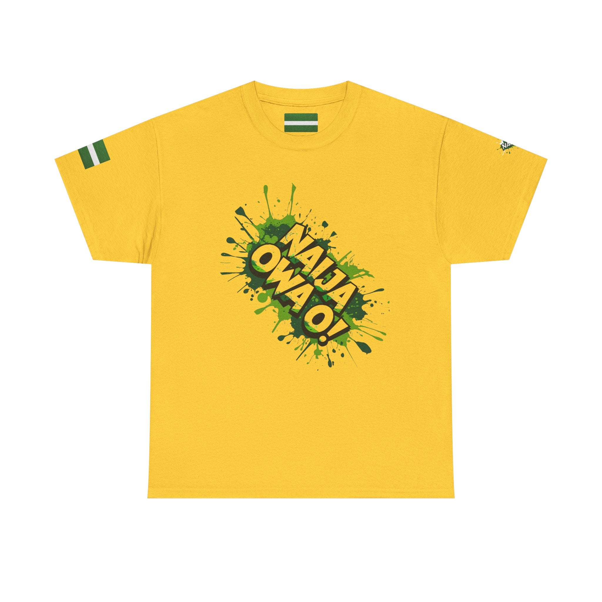 Naija Owa O,  Yellow Cotton Spirit T-shirt- Front View- Naija Of Course streetwear fashion