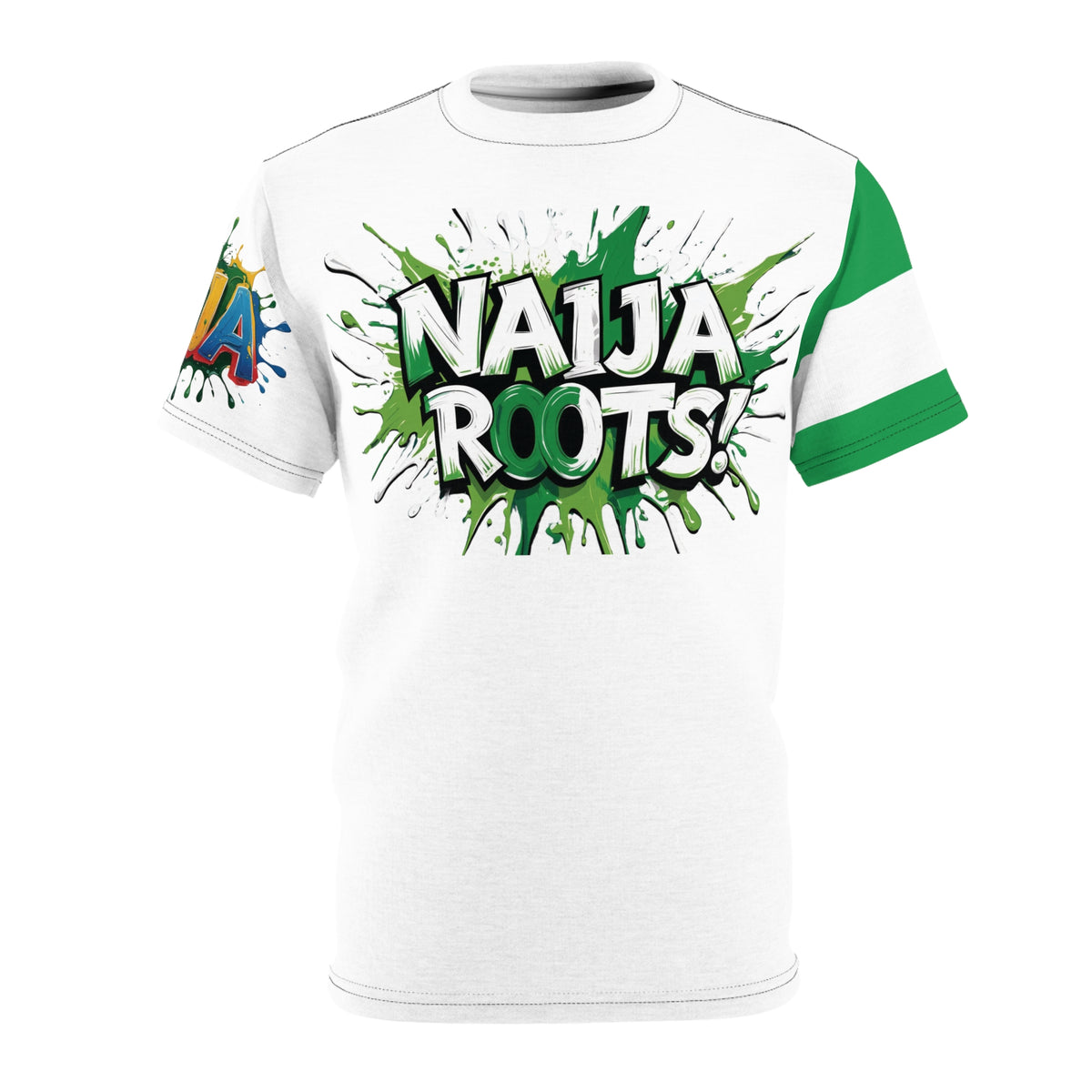 Naija Roots Unisex Black Stitching T-shirt with Nigerian heritage slogan.