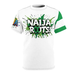 Naija Roots Unisex Black Stitching T-shirt with Nigerian heritage slogan.