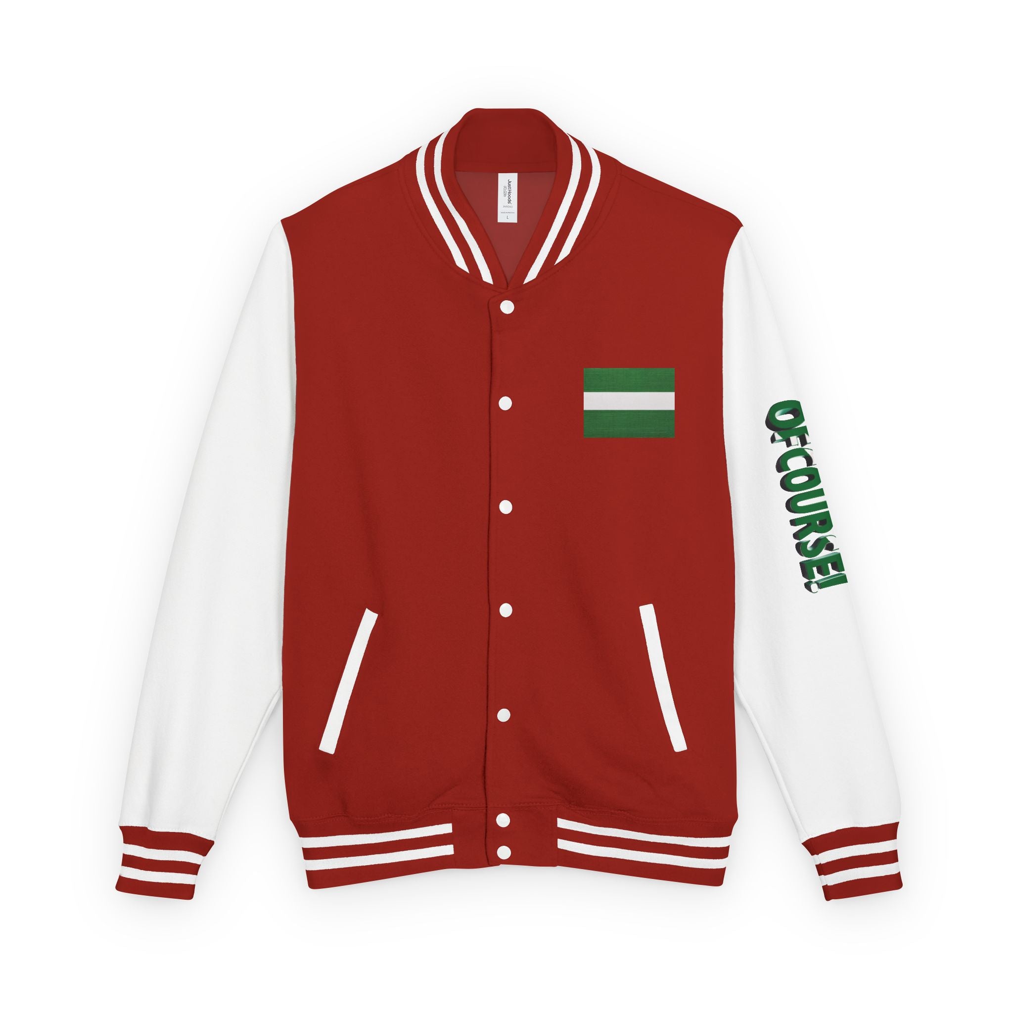 Naija of Course, Unisex Letterman Jacket - Naija Of Course Fashion, Red and White Jacket