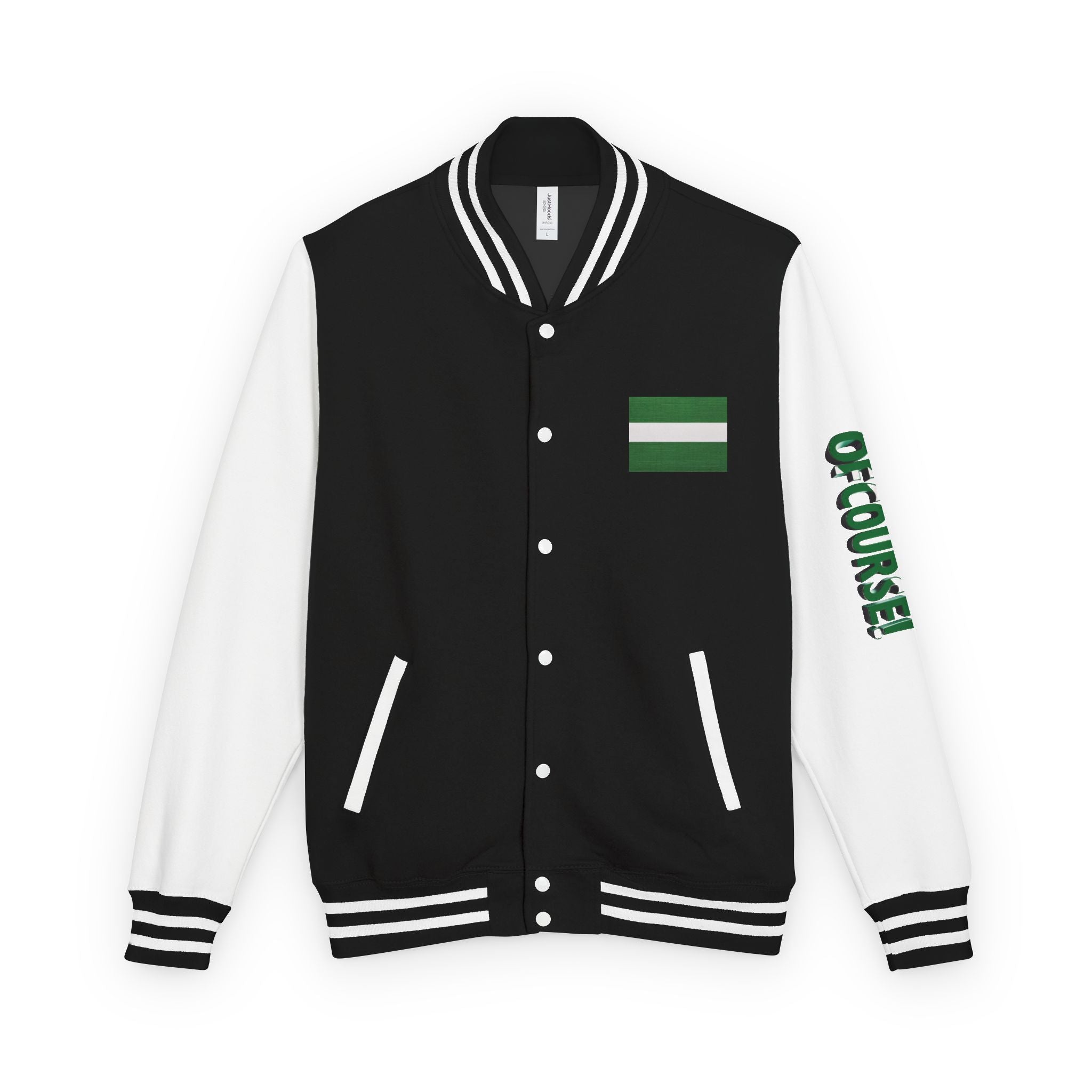 Naija of Course, Unisex Letterman Jacket - Naija Of Course Fashion, black and white jacket