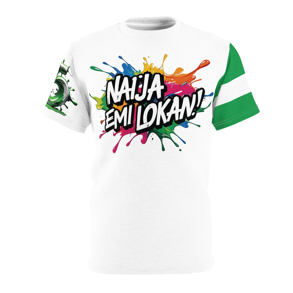 Naija Emi Lokan Unisex White Stitch T-Shirt- Front View- Nigerian streetwear fashion from Naija Of Course