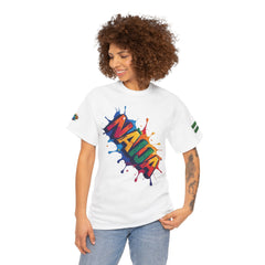 Naija Unisex Cotton T-shirt- White- Female model- Front view- Nigerian streetwear fashion from Naija Of Course