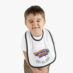Bankolemoh rice or else, Baby Contrast Trim Jersey Bib - Naija Of Course with a black rim around it.