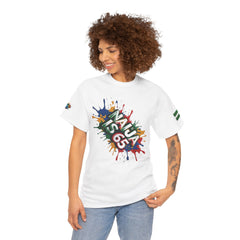 Naija, is 65, INDEPENDENCE DAY Unisex White Cotton T-shirt- Female Model- Nigerian streetwear fashion from Naija Of Course