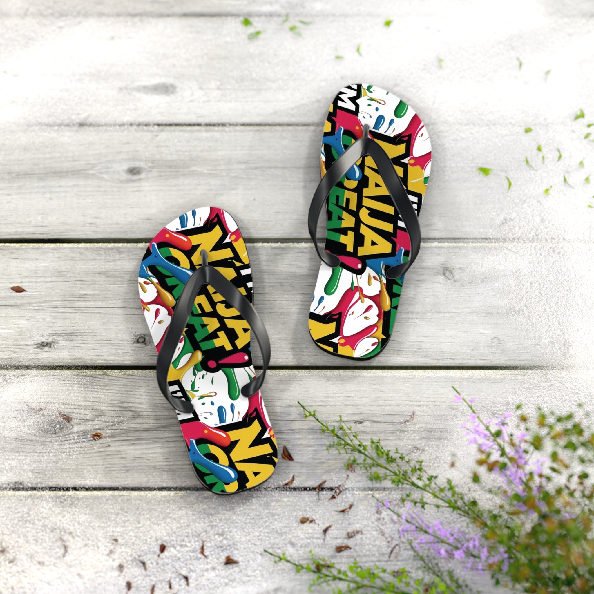 I'm Naija Great, Beach Unisex Flipflops - Naija Of Course Fashion, on a deck