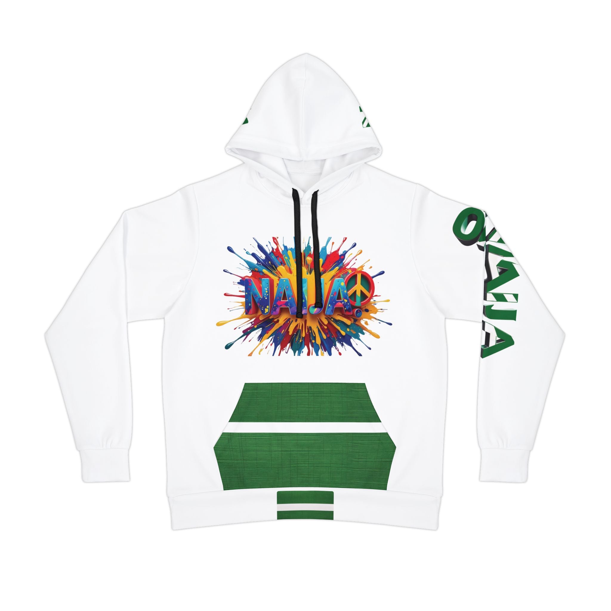 Naija Peace & Of Course! Athletic White and Green Hoodie Unisex-Front View Naija Of Course streetwear fashion