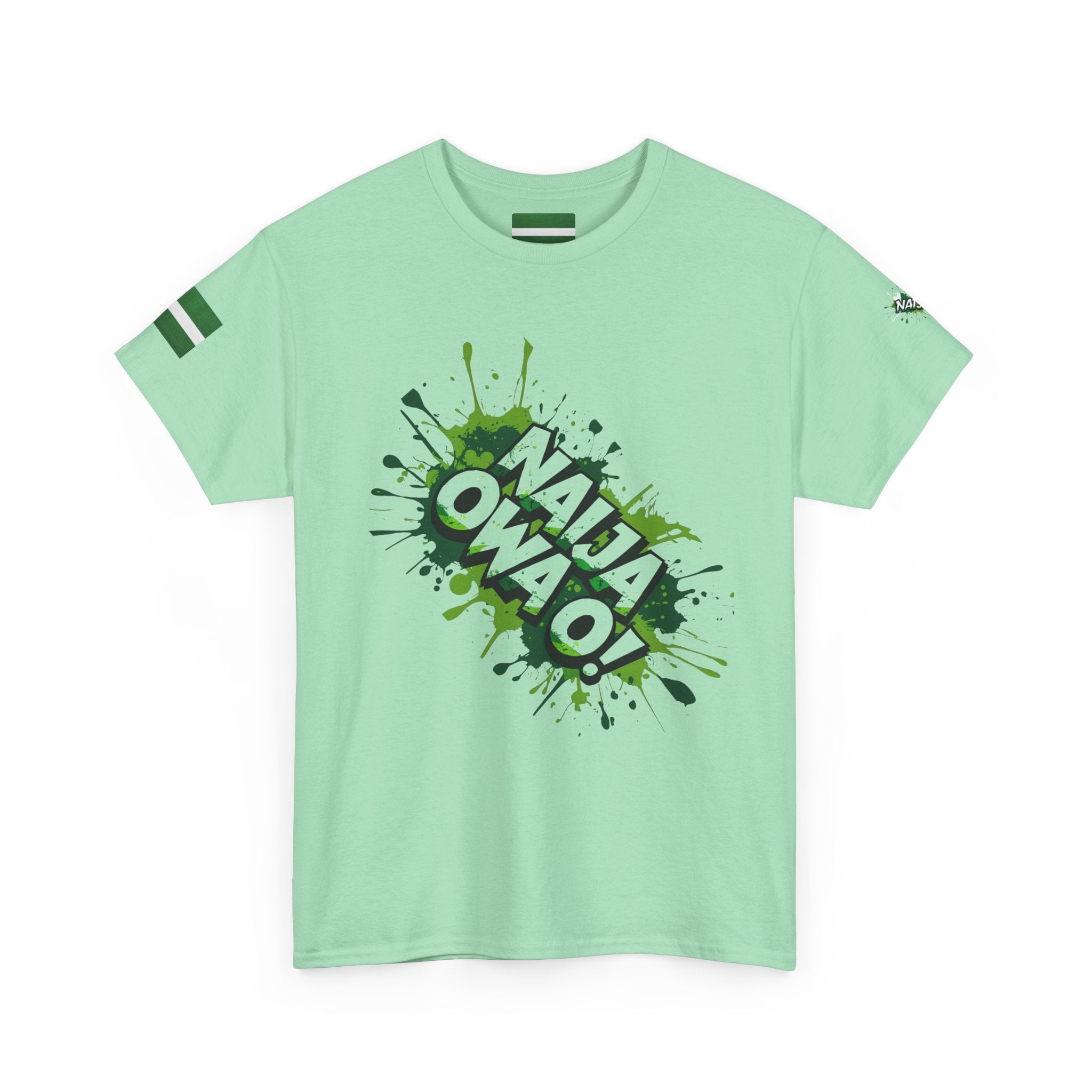 Naija Owa O,  Mint Green Cotton Spirit T-shirt- Front View- Naija Of Course streetwear fashion