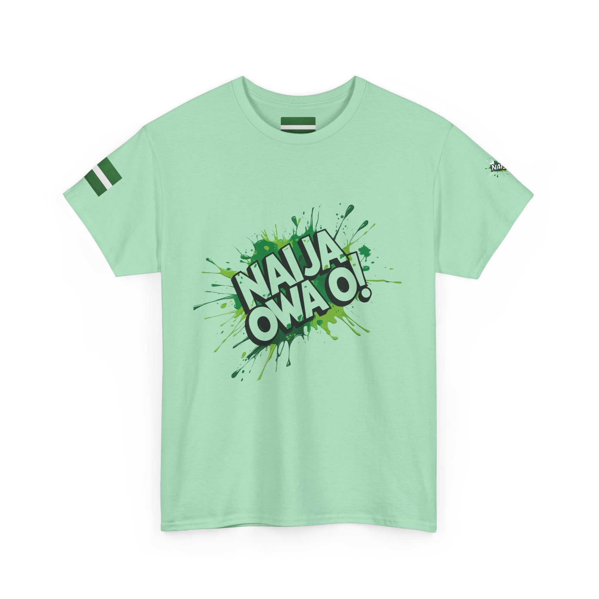 Naija, Owa O,  Baby Light Green Cotton T-shirt Unisex- Front View- Nigerian streetwear fashion from Naija Of Course