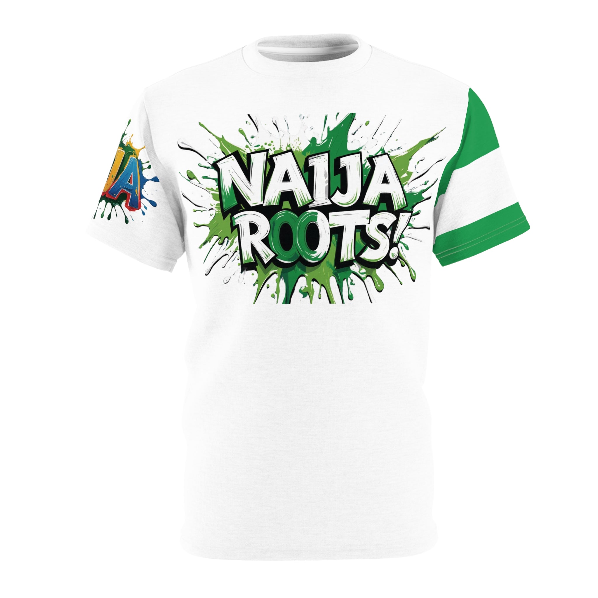 Naija Roots Unisex White Stitching T-shirt with Nigerian heritage slogan.