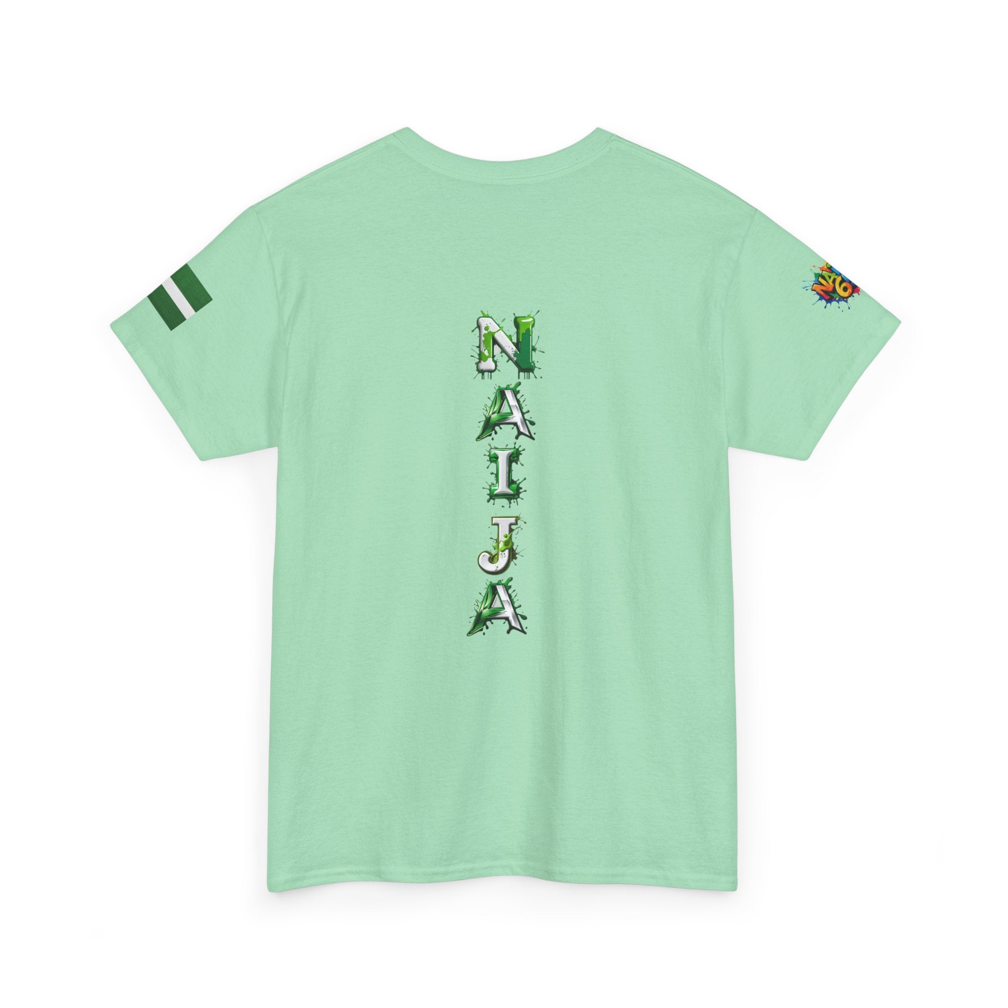 Naija- 65TH INDEPENDENCE Unisex Cotton T-shirt- Light Green- Back View- Nigerian streetwear fashion from Naija Of Course