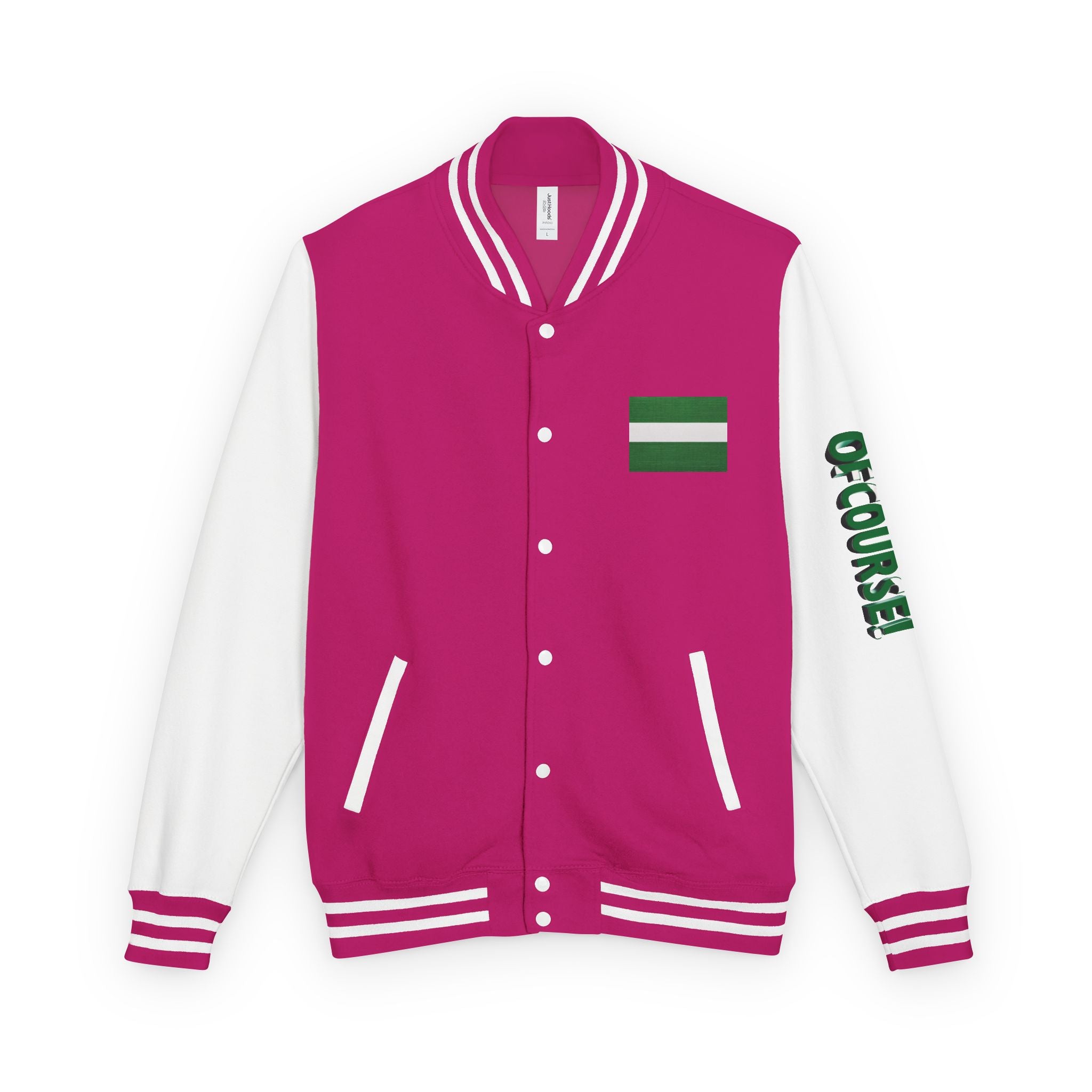 Naija of Course, Unisex Letterman Jacket - Naija Of Course Fashion, pink and whie jacket