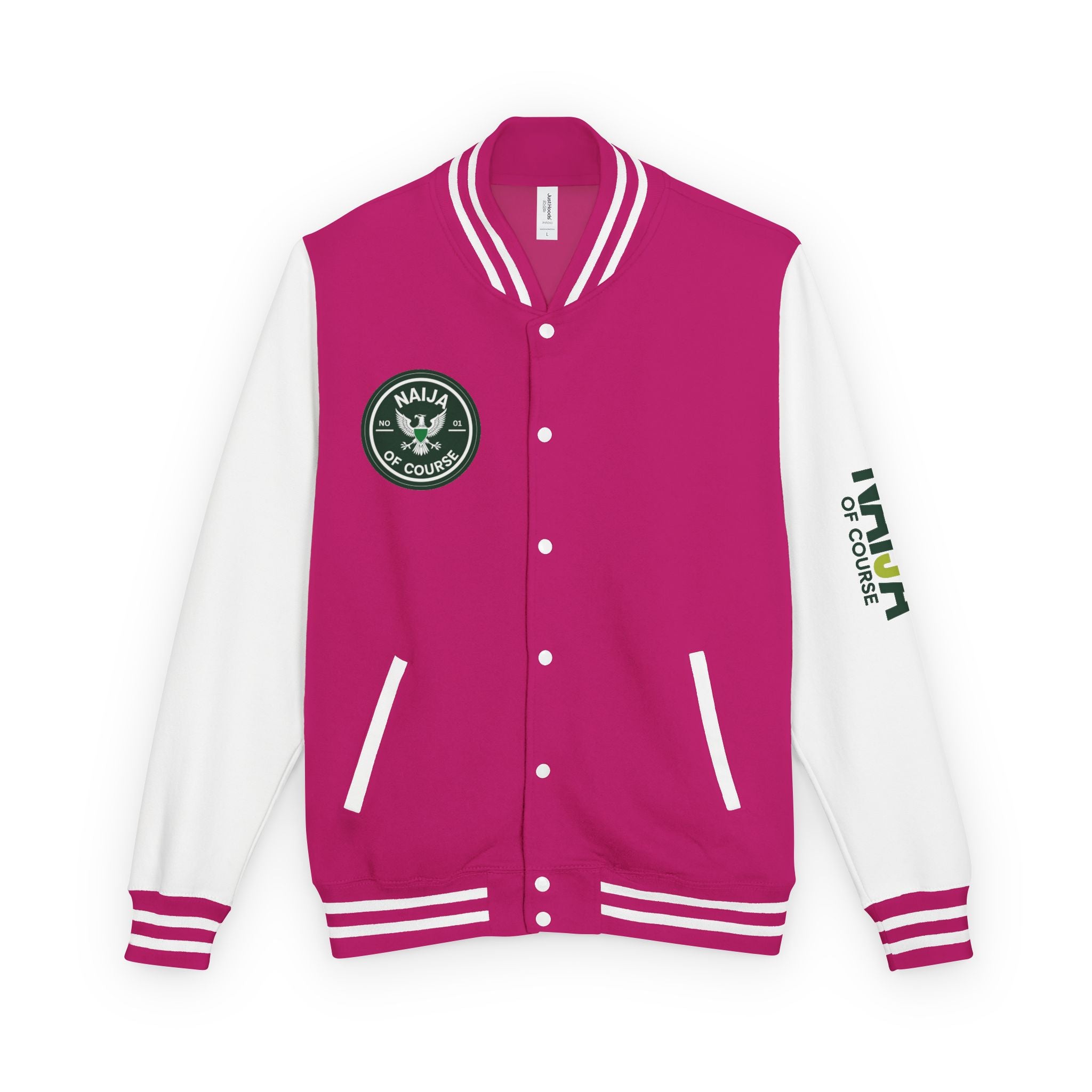 Naija No1 Of Course, Nigeria Heritage Pink and White Unisex Jacket - Nigerian streetwear fashion from Naija Of Course