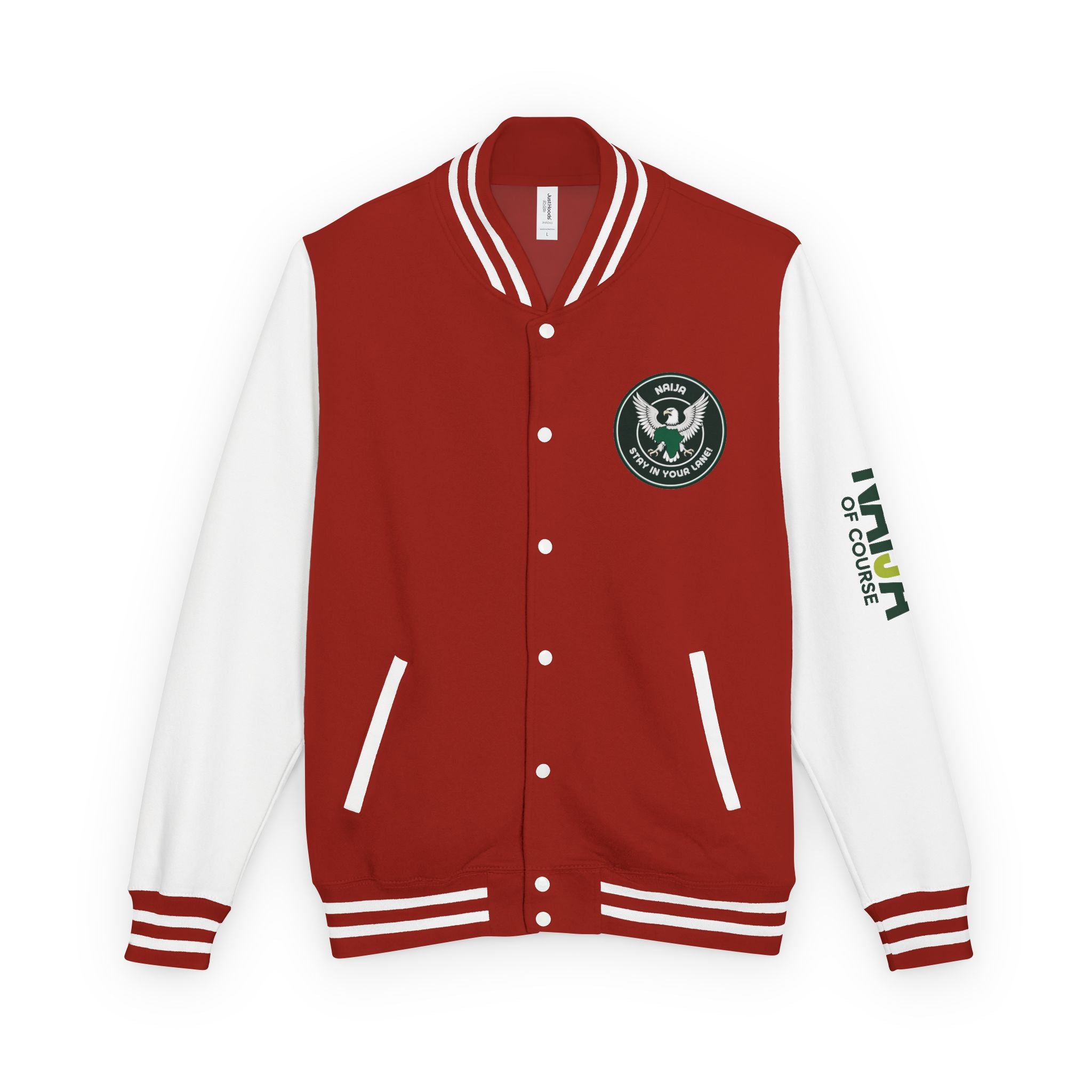 Naija of Course, Stay in your lane College Jacket-Red and White- Nigerian streetwear fashion from Naija Of Course