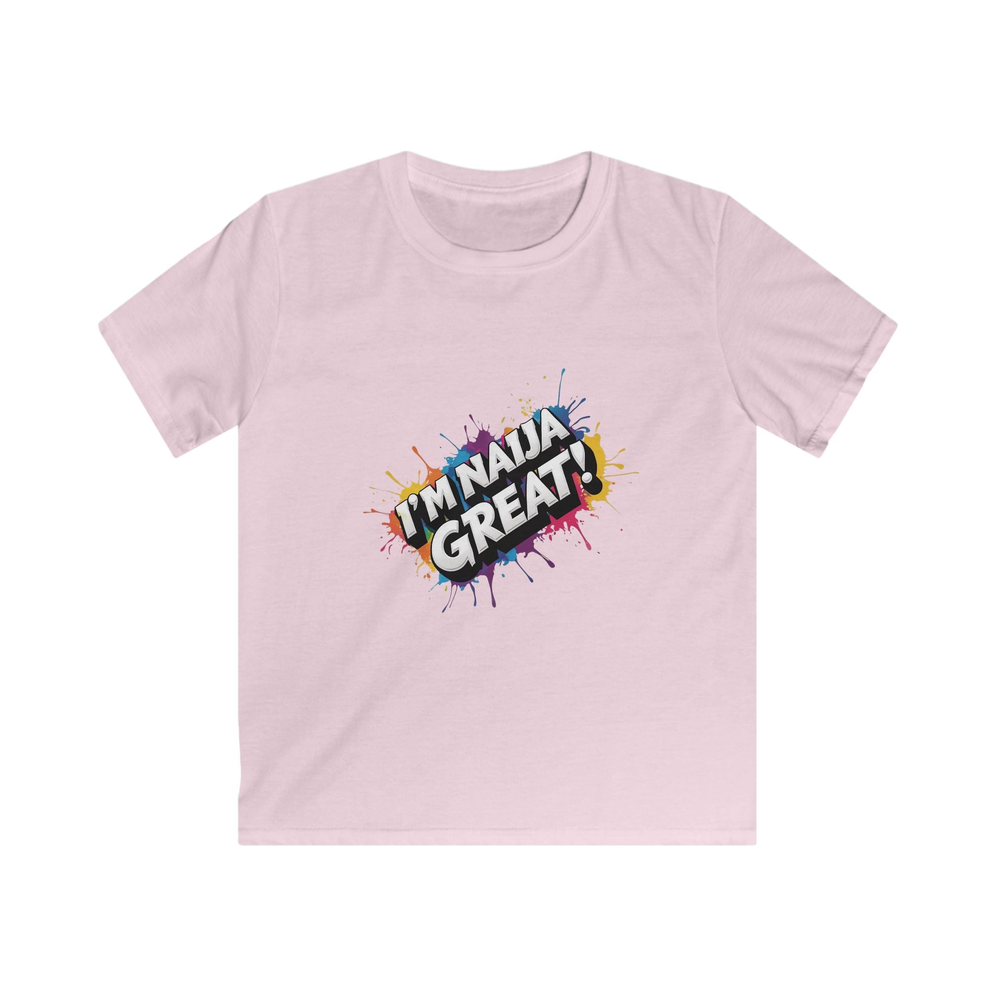 I’m Naija Great Kids Unisex Pink T-shirt with slogan.