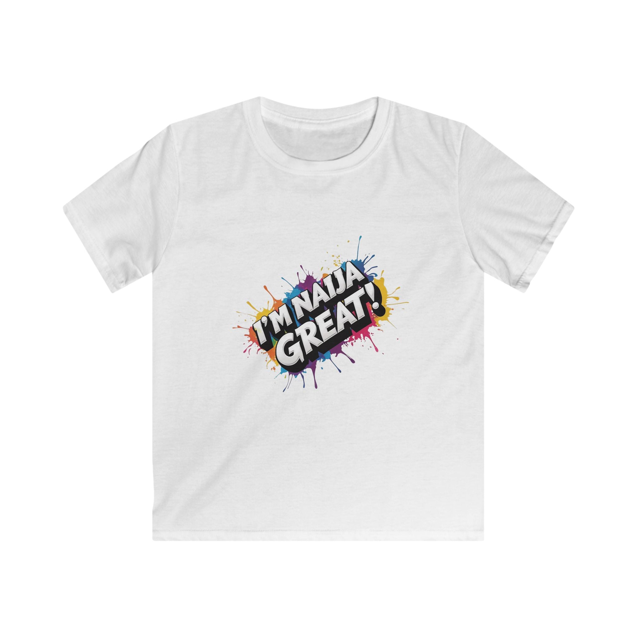 I’m Naija Great Kids Unisex White, T-shirt with slogan.