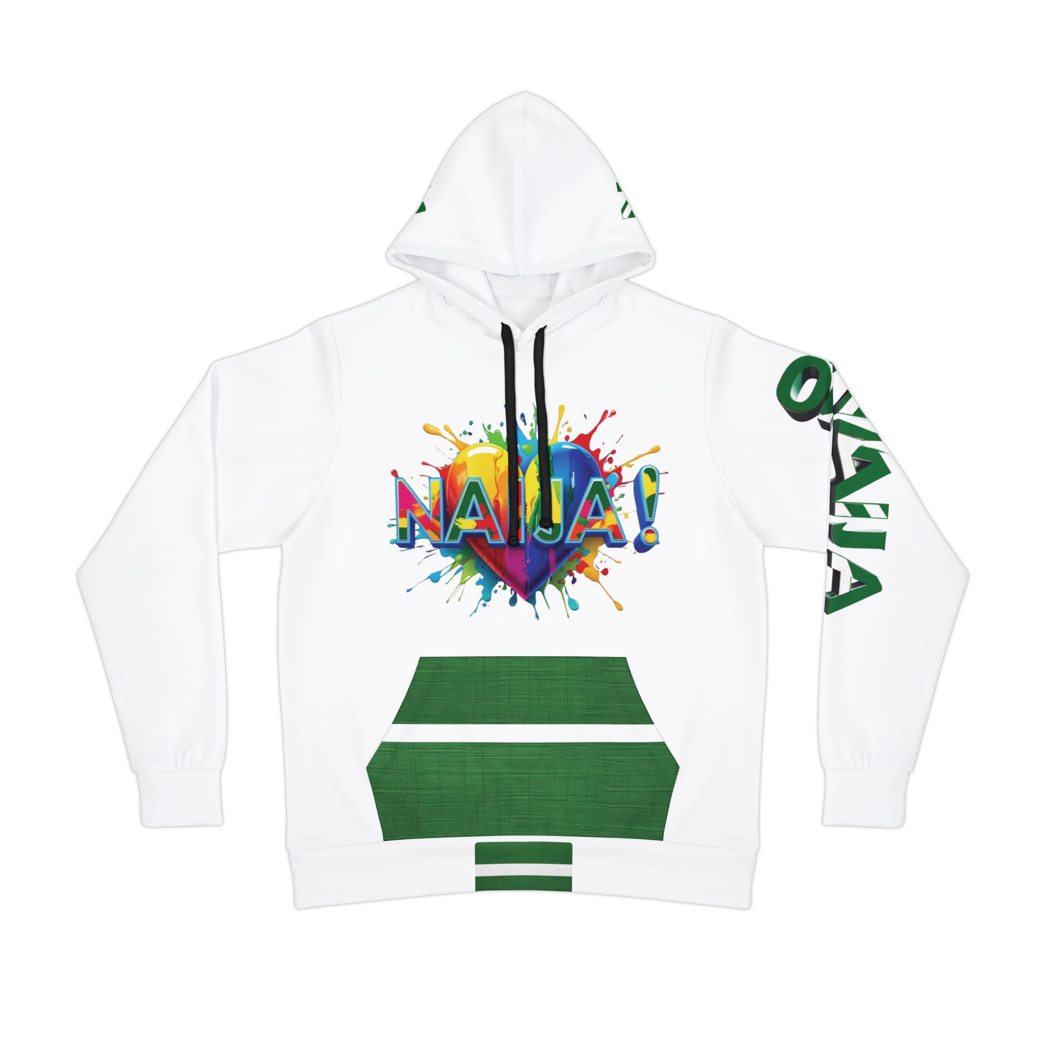 Naija Love & Of Course! White and Green Unisex Hoodie with Nigerian slogan. Front View