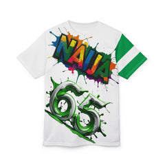 Naija 65th Independence Day, Unisex Cut & Sew White T-shirt- Front View- Nigerian streetwear fashion from Naija Of Course