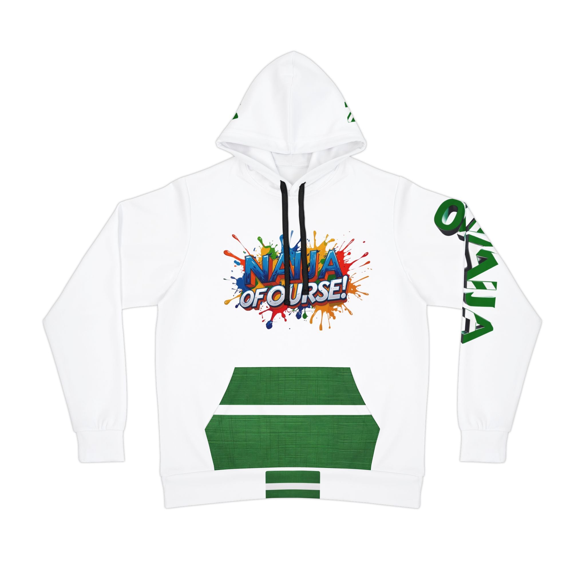 Naija Of Course, Colourful Hoodie- White and Green- Front View- Nigerian streetwear fashion from Naija Of Course