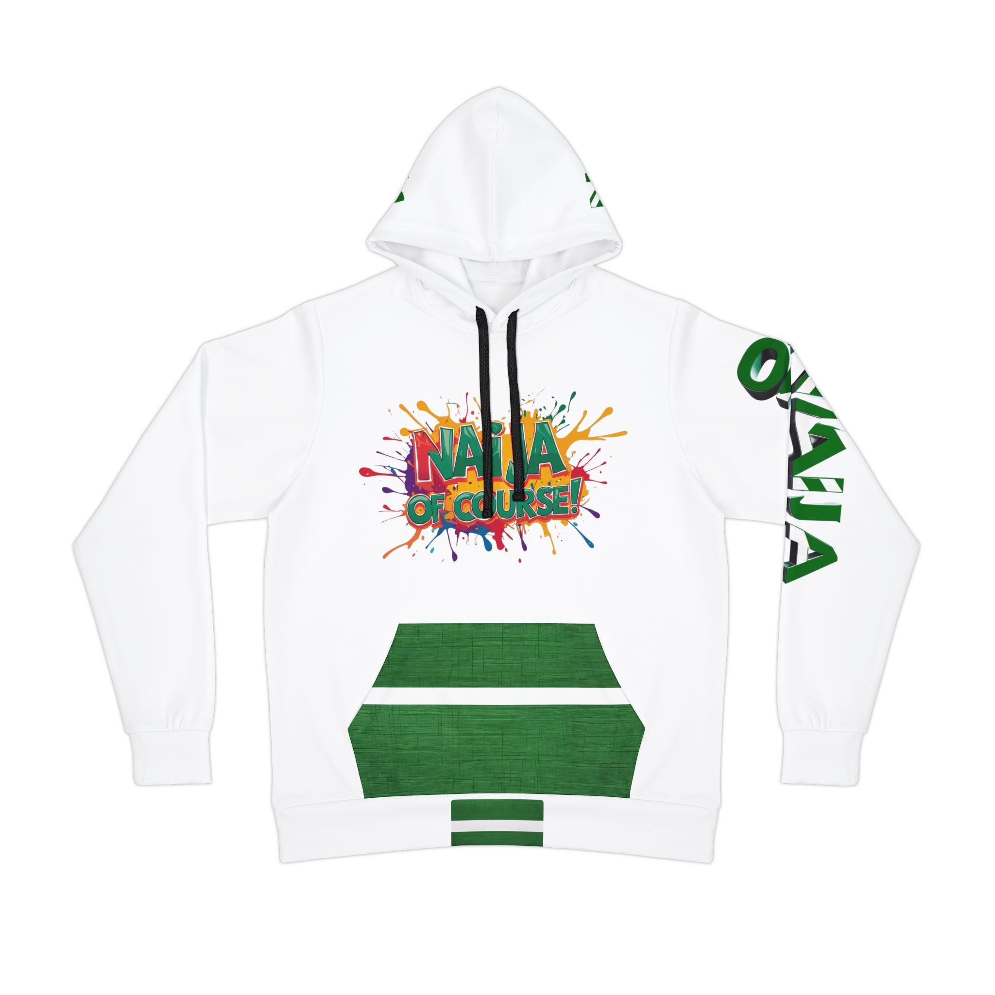 Naija Of Course Colourful Hoodie- White and Green- Front View- Nigerian streetwear fashion from Naija Of Course