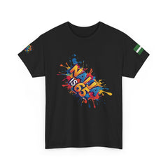 Naija is 65, INDEPENDENCE, Unisex, Black Cotton T-shirt- Front View- Nigerian streetwear fashion from Naija Of Course