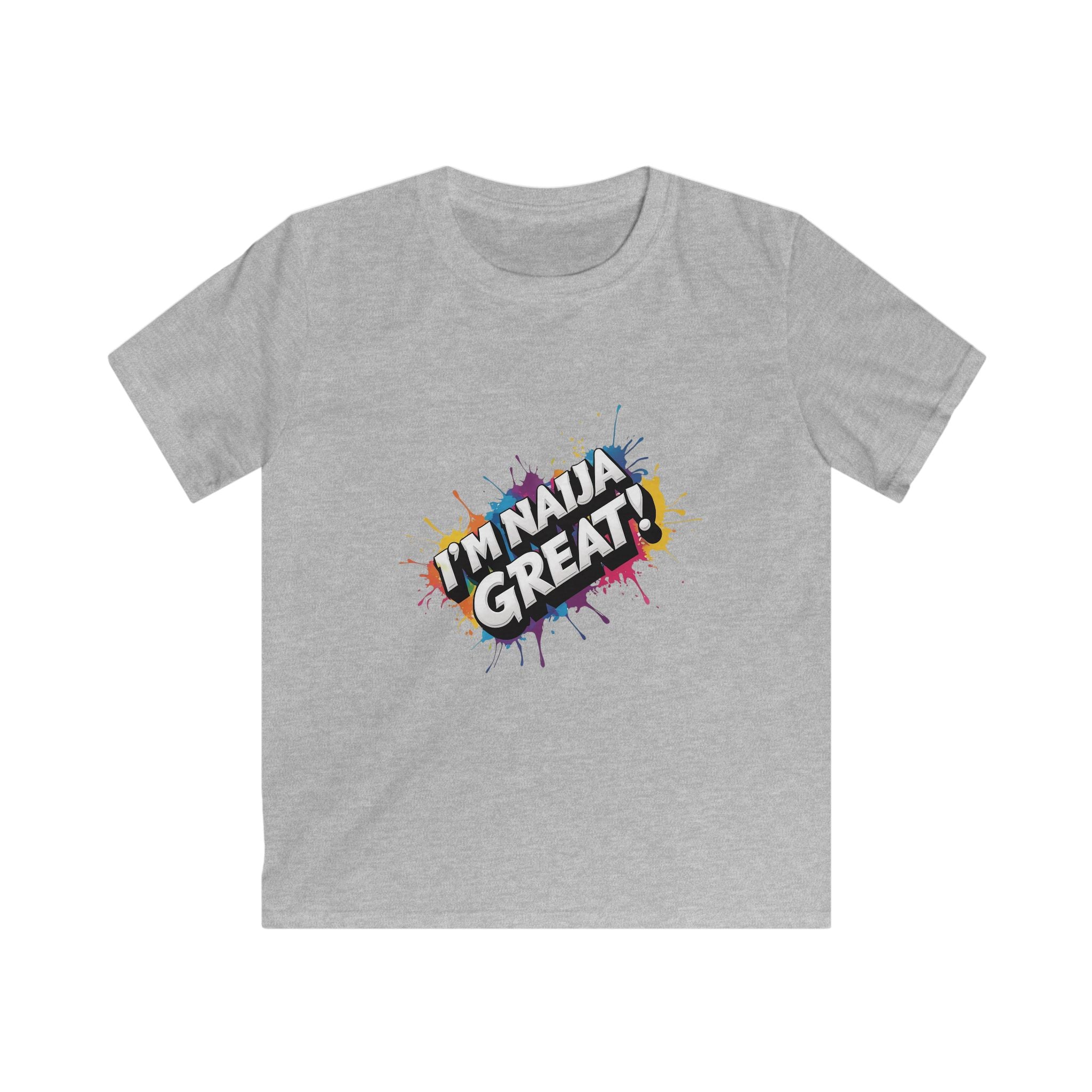I’m Naija Great Kids Unisex Grey T-shirt with slogan.