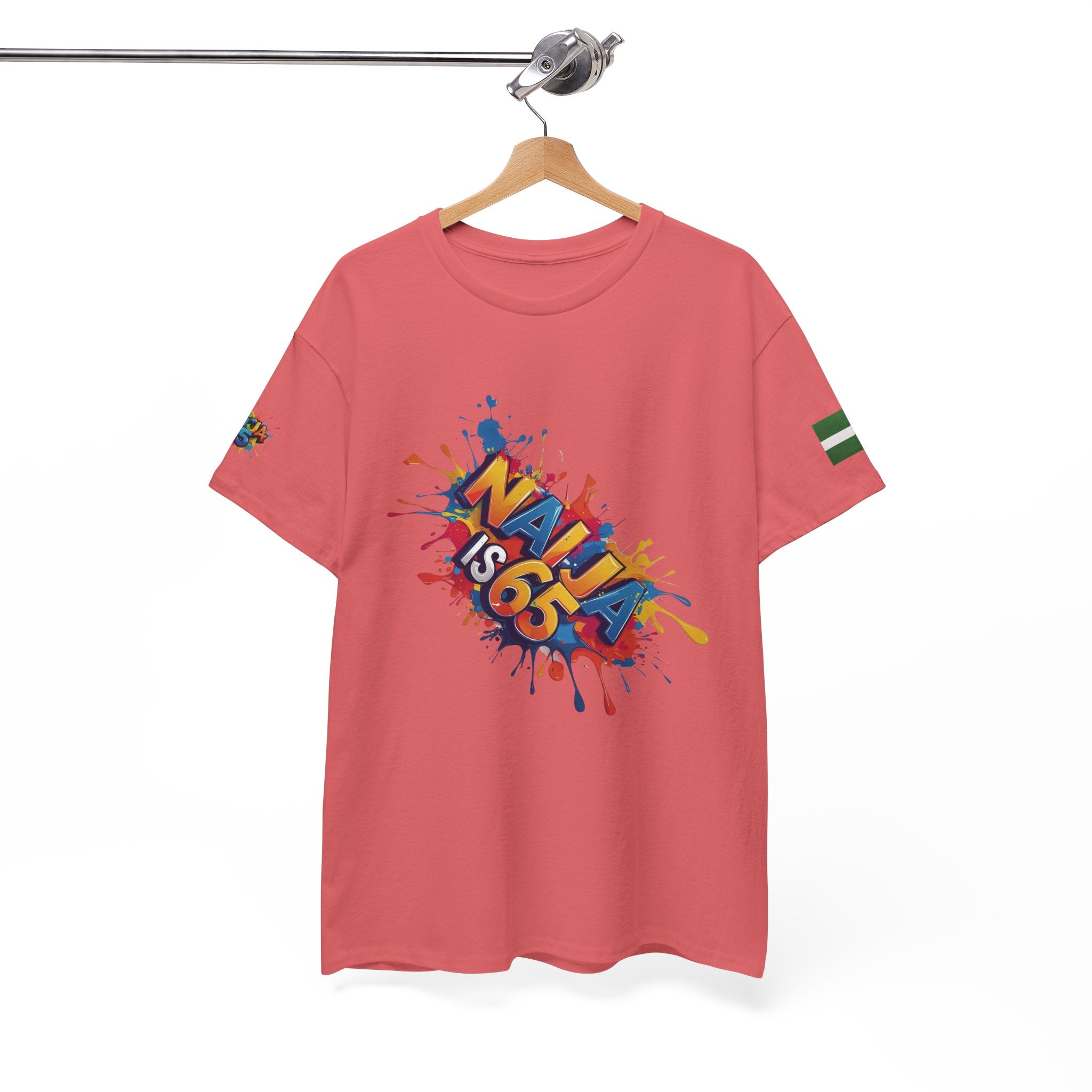 Naija is 65, INDEPENDENCE, Unisex, Grapefruit Pink Cotton T-shirt- Front View- Nigerian streetwear fashion from Naija Of Course