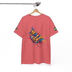 Naija is 65, INDEPENDENCE, Unisex, Grapefruit Pink Cotton T-shirt- Front View- Nigerian streetwear fashion from Naija Of Course
