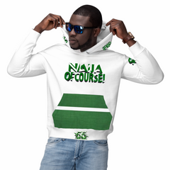 Naija Of Course, 65th Independence Day, Hoodie- White and Green- Male model- Front View- Nigerian streetwear fashion from Naija Of Course