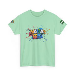 Naija- 65TH INDEPENDENCE Unisex Cotton T-shirt- Light Green- Front View- Nigerian streetwear fashion from Naija Of Course