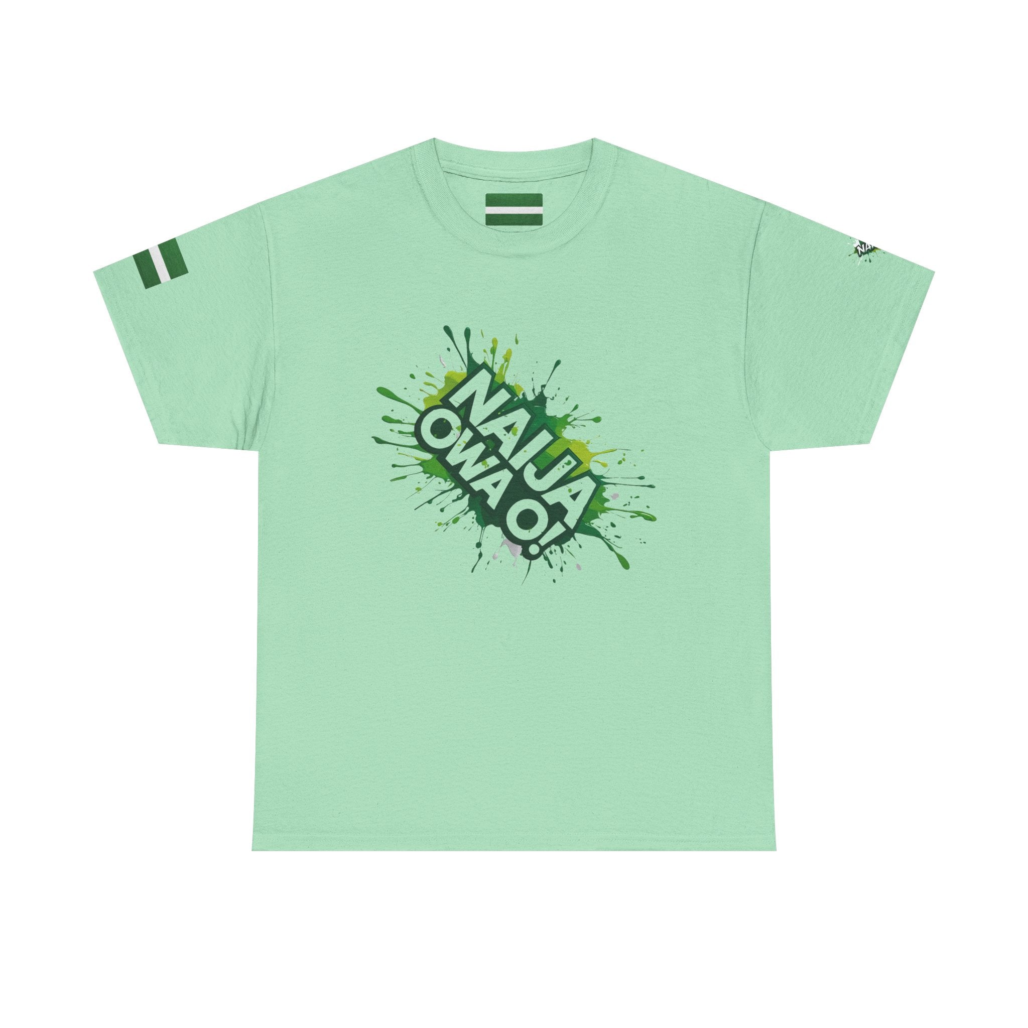Naija- Owa O, Unisex Light Green Cotton T-shirt- Front View- shirt- Nigerian streetwear fashion from Naija Of Course
