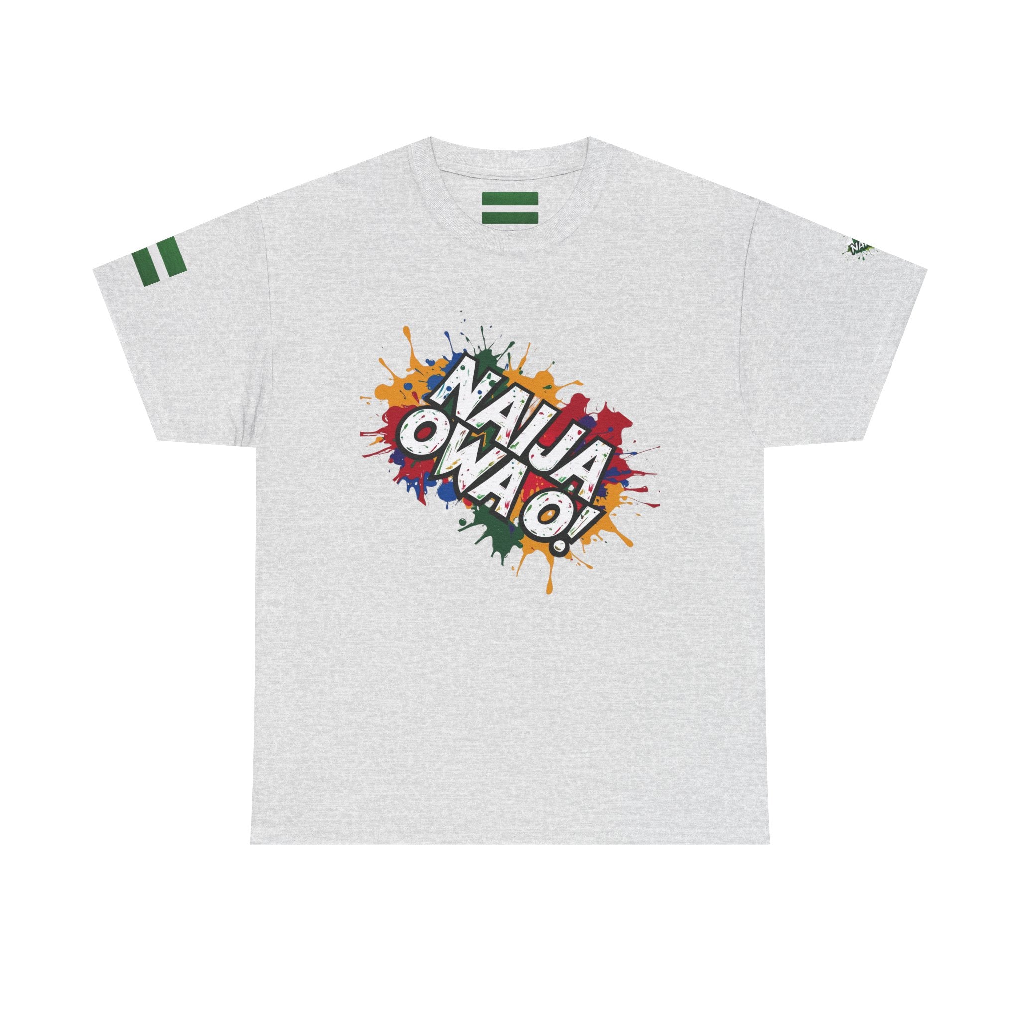 Naija- Owa O,  Unisex Grey Cotton T-shirt- Front View- Nigerian streetwear fashion from Naija Of Course