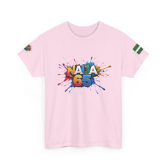 Naija- 65TH INDEPENDENCE Unisex Cotton T-shirt- Pink- Front View- Nigerian streetwear fashion from Naija Of Course