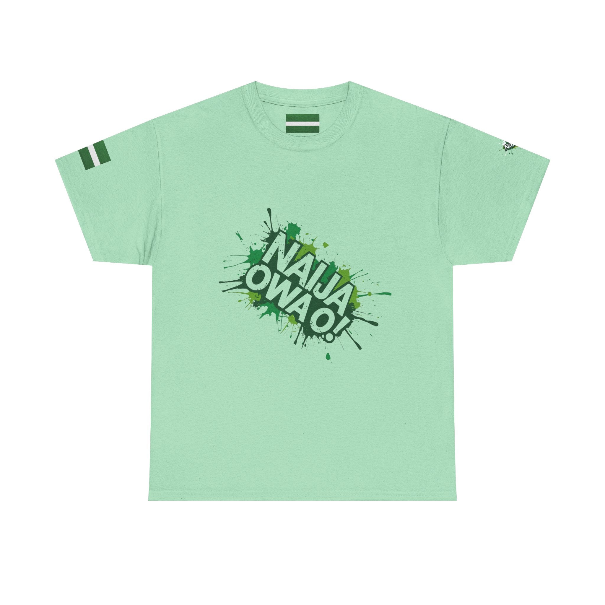 Nigeria Owa O,  Light Green cotton T-shirt Unisex- Front View- Naija Of Course streetwear fashion