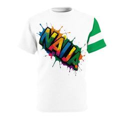 Naija Unisex White Stitching T-shirt in streetwear style.