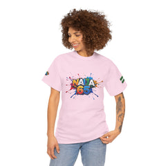 Naija- 65TH INDEPENDENCE Unisex Cotton T-shirt- Pink- Female Model- Front View- Nigerian streetwear fashion from Naija Of Course