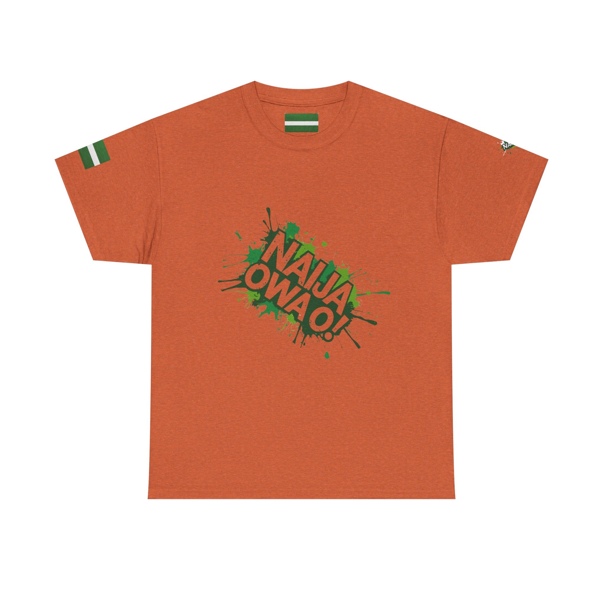 Nigeria Owa O,  Orange cotton T-shirt Unisex-  Front View- Naija Of Course streetwear fashion