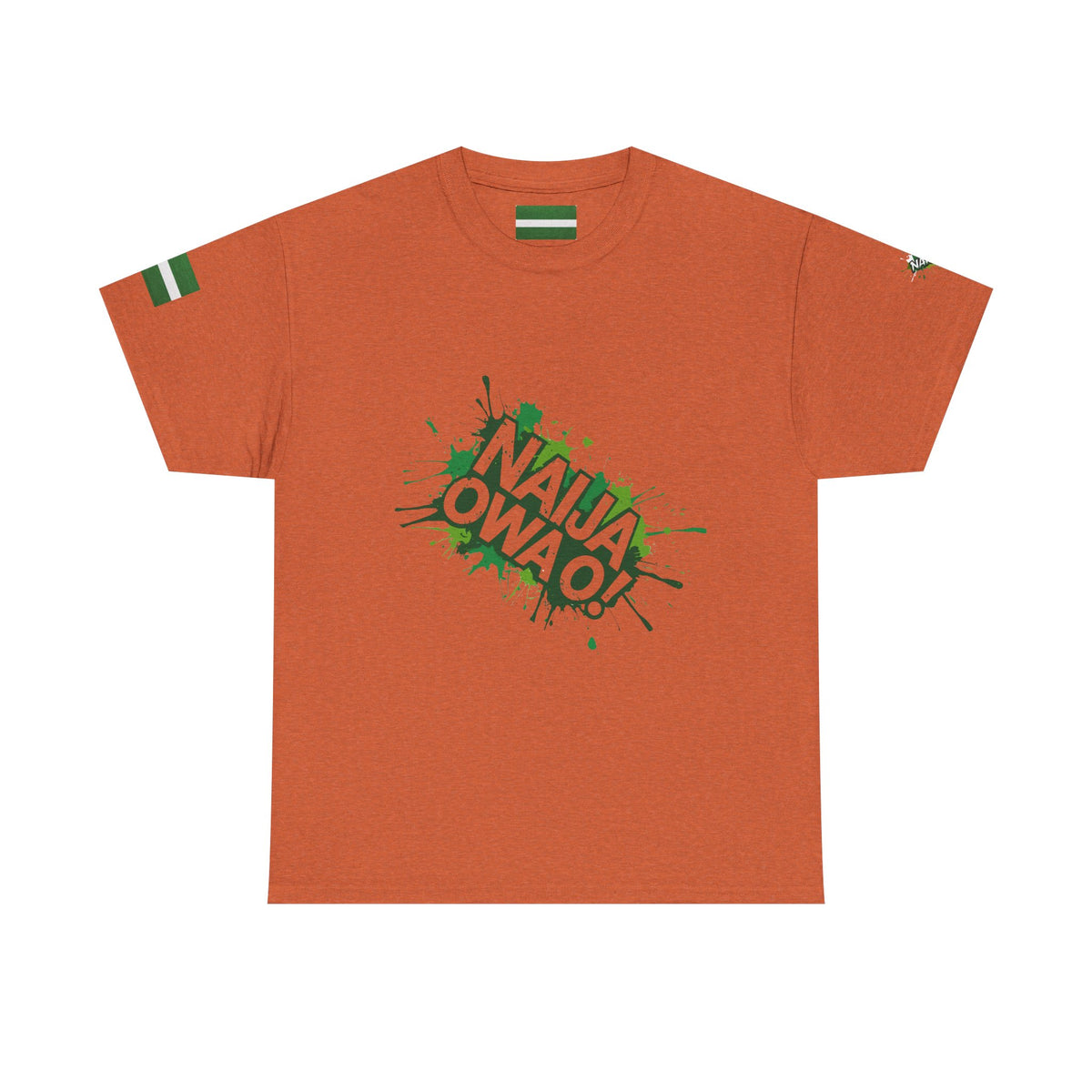 Nigeria Owa O,  Orange cotton T-shirt Unisex-  Front View- Naija Of Course streetwear fashion