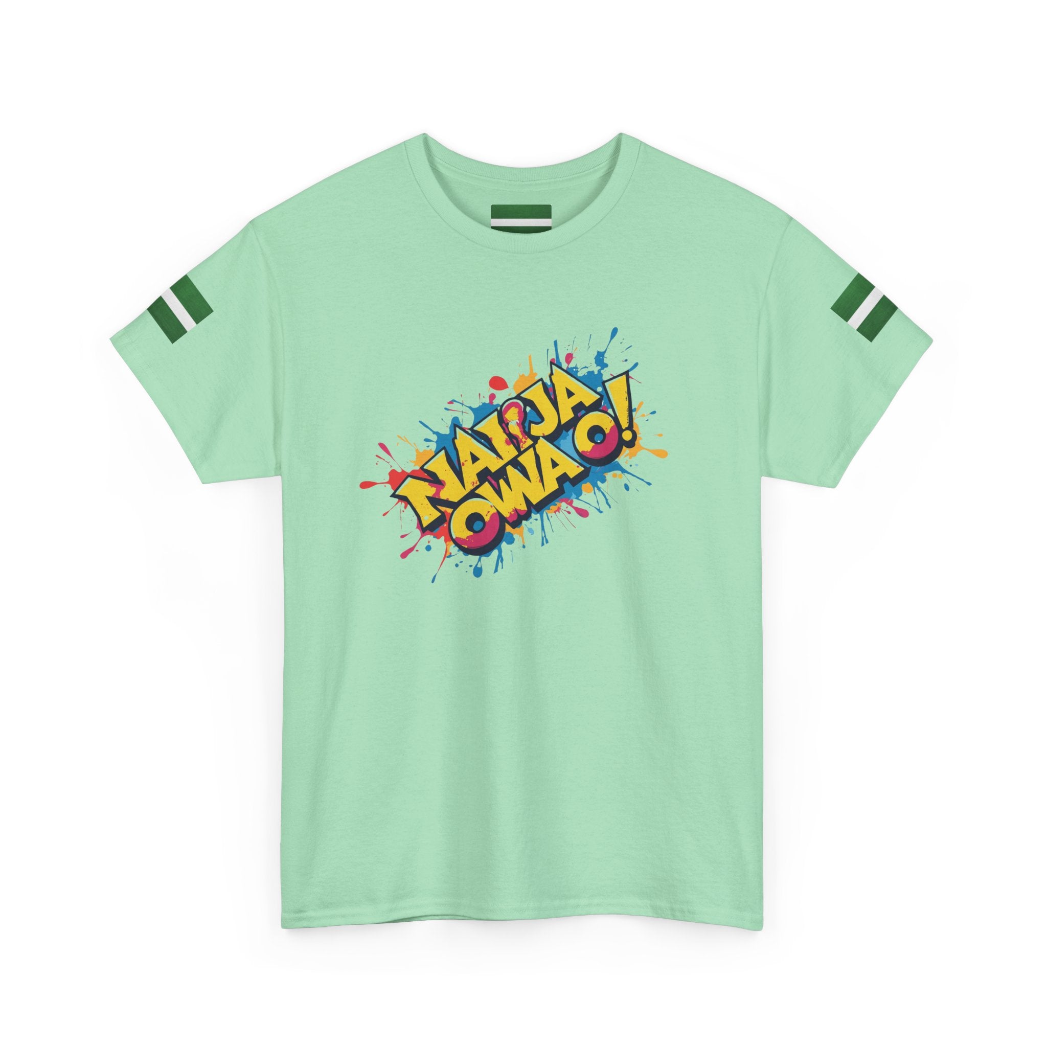 Naija Owa O, Unisex, Light Green Cotton T-shirt- Female Model- Nigerian streetwear fashion from Naija Of Course