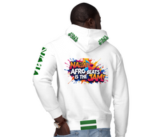 Naija Afro Beats is the- Jam,  & Of Course, White and Green Hoodie- Male Model- Back View- Nigerian streetwear fashion from Naija Of Course